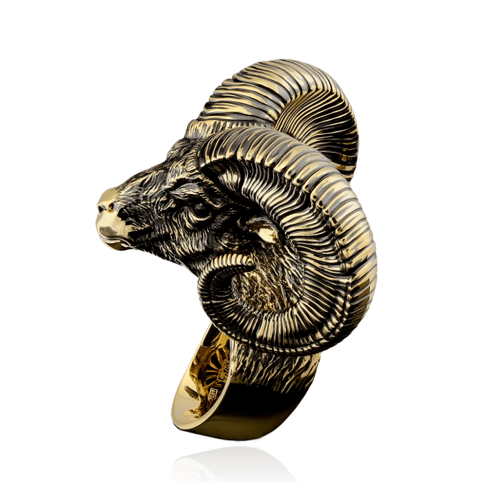 Мужское кольцо овен с ониксом из желтого золота 750 пробы, фото № 3
