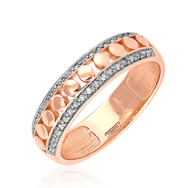 Обручальное кольцо с бриллиантами из красного золота 585 (арт. 47666)
