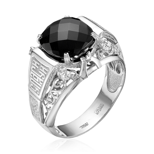 Мужское кольцо с агатом, бриллиантами из белого золота 585 пробы (арт. 49088)