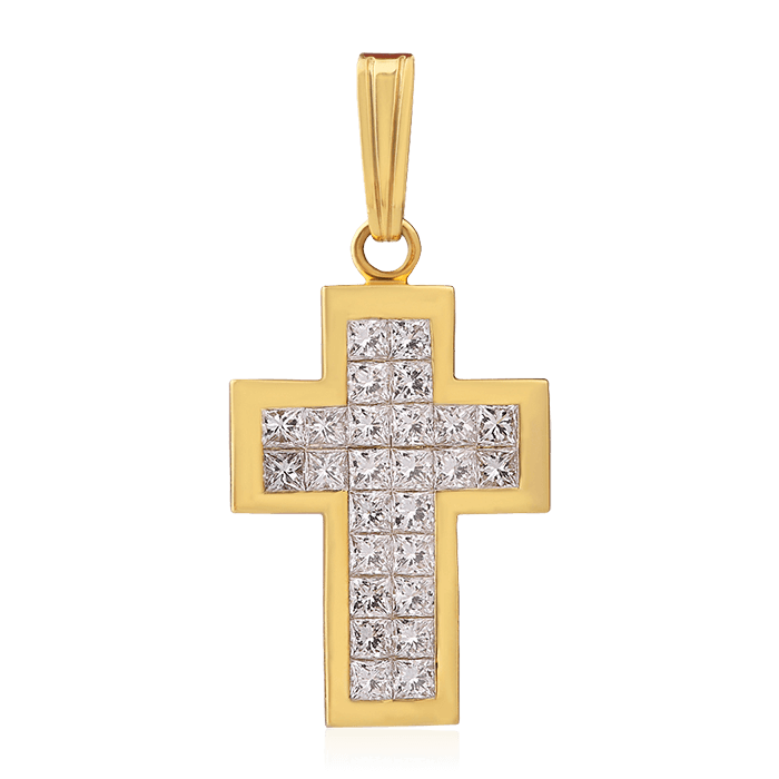 Крест с бриллиантами из желтого золота 750 пробы (арт. 75432)