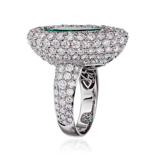 Кольцо с изумрудом, бриллиантами из белого золота 750 пробы, фото № 2