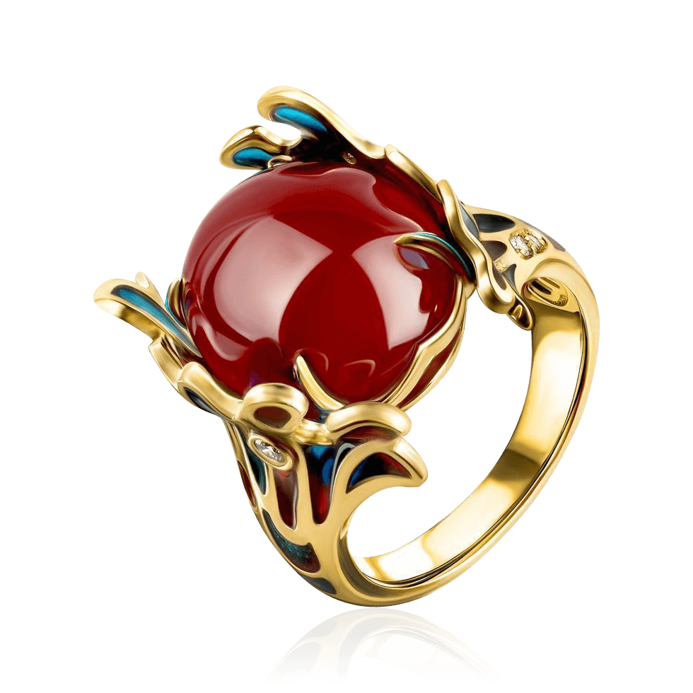 Кольцо с рубином, бриллиантами из желтого золота 585 пробы (арт. 98401)