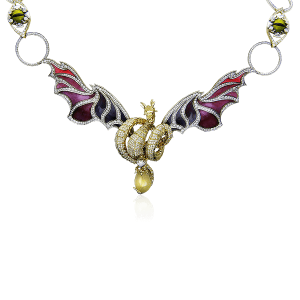 Колье Дракон с бриллиантами, рубином, эмалью из комбинированного золота 750 пробы (арт. 16333)