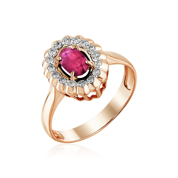 Кольцо с рубином, бриллиантами из красного золота 585 пробы (арт. 63274)