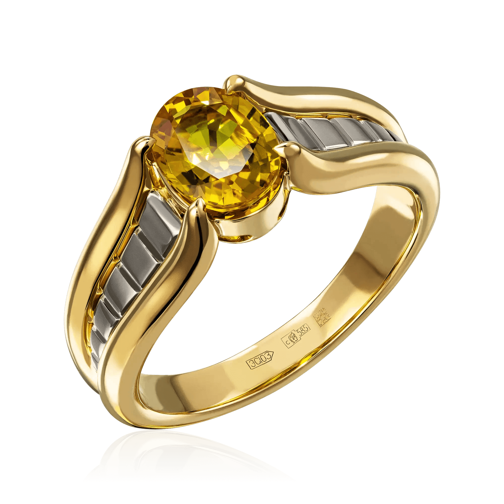 Кольцо с сапфиром из комбинированного золота 585 пробы, фото № 1