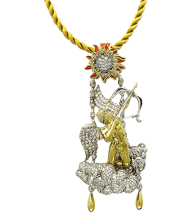 Кулон с бриллиантами, эмалью из желтого и белого золота 750 пробы Солнечная корона (арт. 10358)