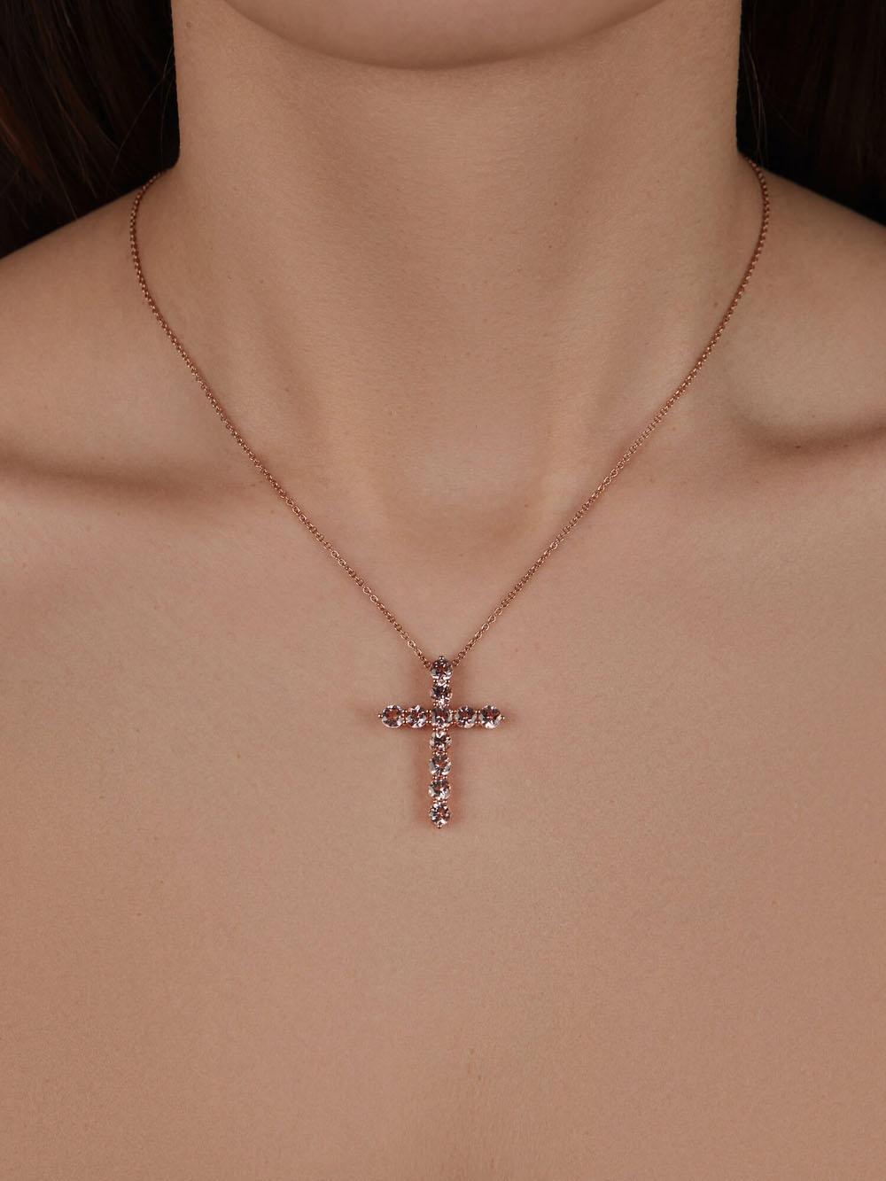 Колье в виде креста с морганитом, бриллиантами из красного золота 750 пробы, фото № 2