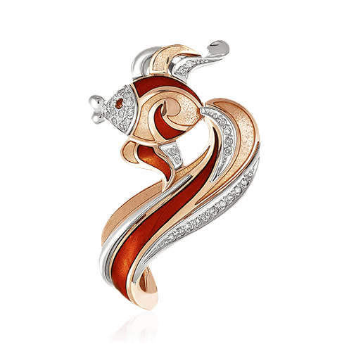 Кулон Рыбка с сапфиром, бриллиантами из красного золота 585 пробы (арт. 95751)