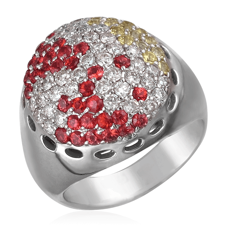 Кольцо с бриллиантами, цветными сапфирами из белого золота 750 пробы (арт. 64985)