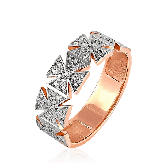 Обручальное кольцо с бриллиантами из красного золота 585 пробы, фото № 1