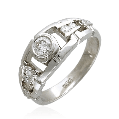 Мужское кольцо с бриллиантами Фортуна из белого золота 750 пробы, фото № 1