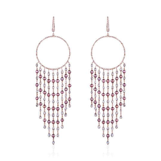 Длинные серьги серьги с коричневым жемчугом и бриллиантам из розового золота 750 пробы (арт. 91650)