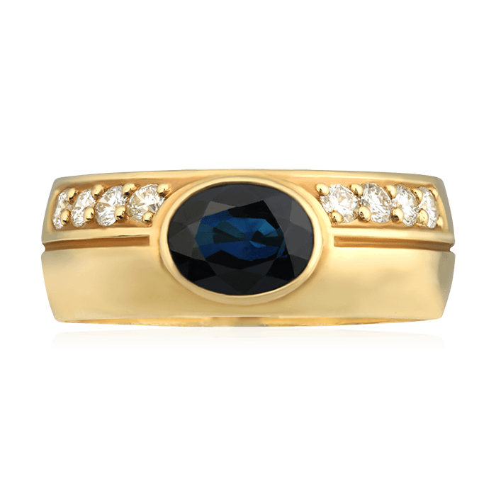 Кольцо с сапфиром, бриллиантами из желтого золота 585 пробы, фото № 2