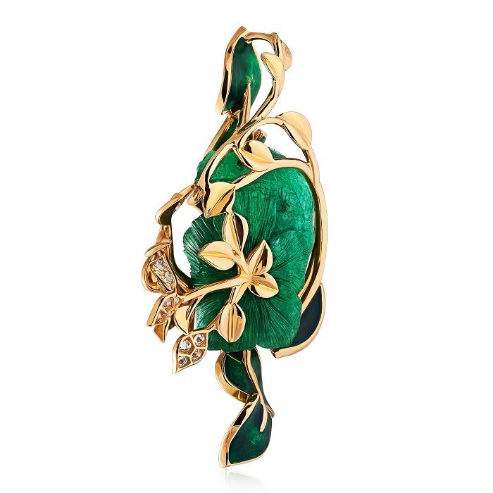 Кулон Зеленая игуана с изумрудом, бриллиантами в желтом золоте 750 пробы, фото № 3