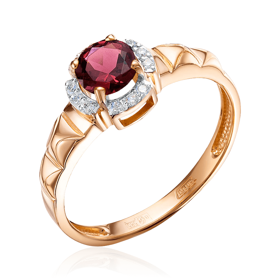 Кольцо с турмалином, бриллиантами из красного золота 585 пробы, фото № 1