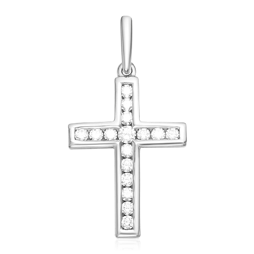 Крест с бриллиантами из белого золота 585 пробы (арт. 59474)