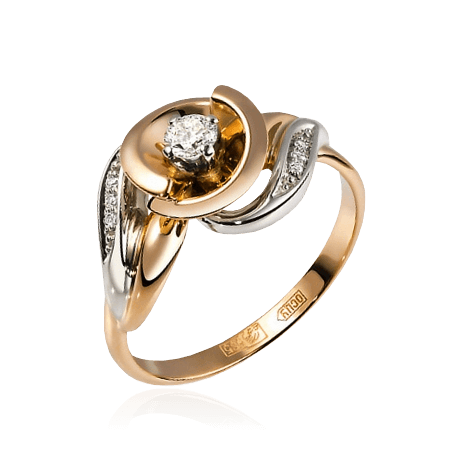 Кольцо из комбинированного золота 585 с 7 бриллиантами, фото № 1