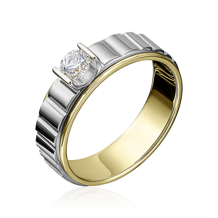 Кольцо с 1 бриллиантом из комбинированного золота 585 (арт. 73290)
