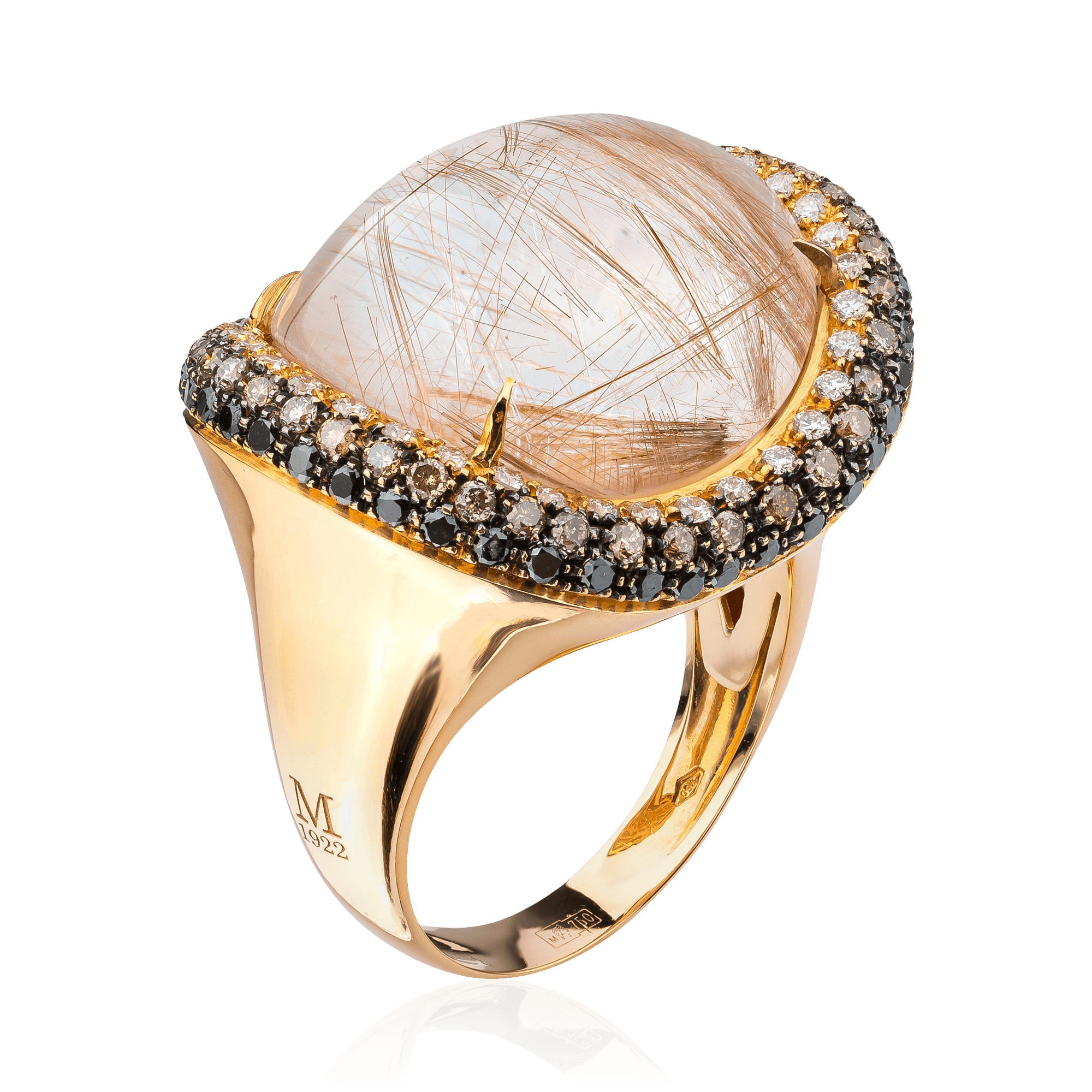 Кольцо с бриллиантами, кварцем из красного золота 750 пробы (арт. 34055)