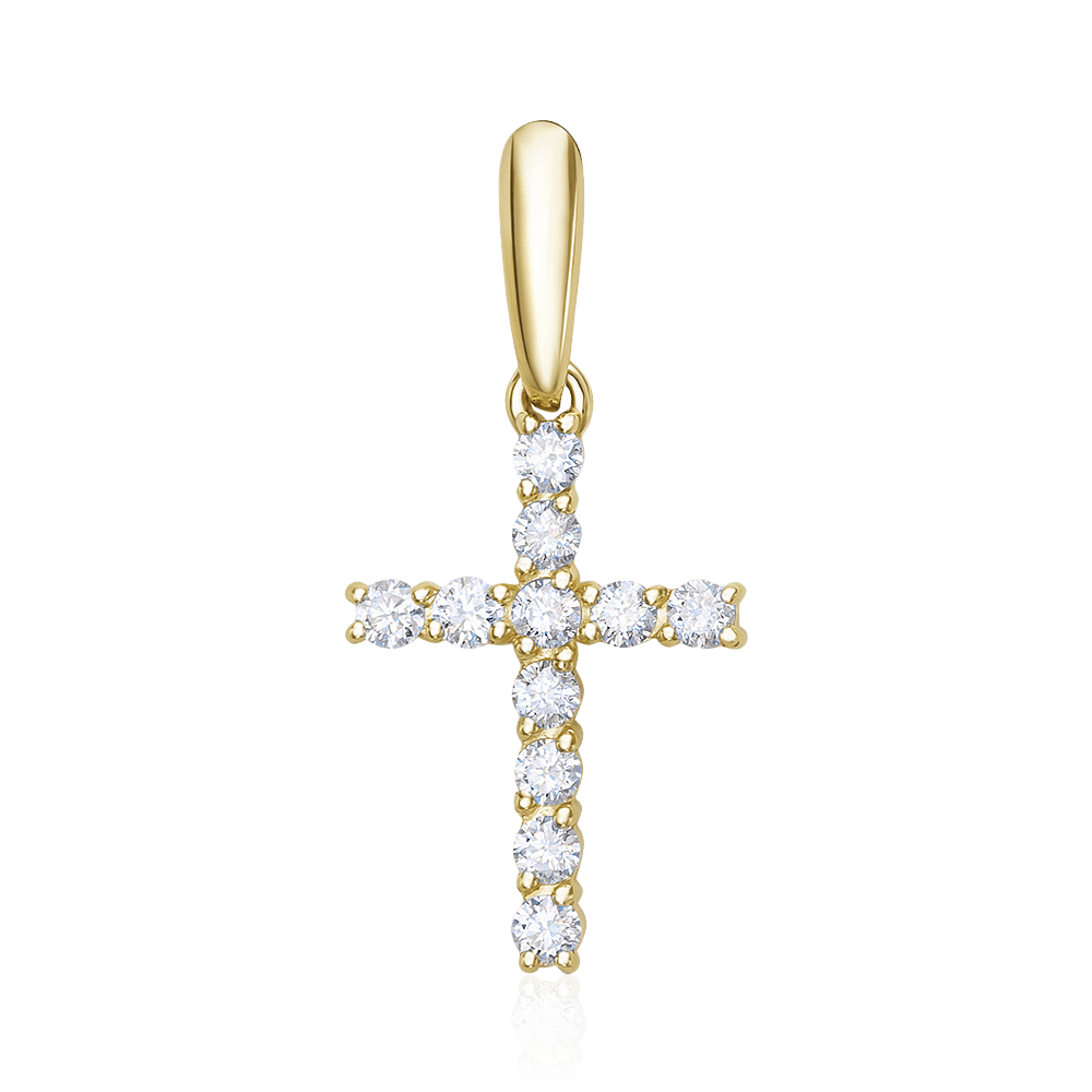 Крестик с бриллиантами из желтого золота 585 пробы (арт. 102440)