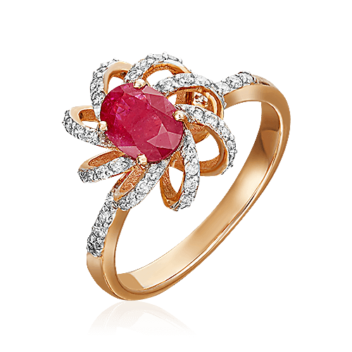 Кольцо с рубином, бриллиантами из красного золота 585 пробы (арт. 78107)