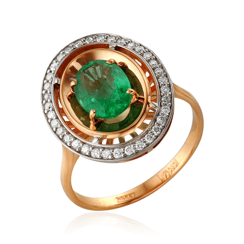 Кольцо с изумрудами, бриллиантами из красного золота 585 пробы, фото № 1