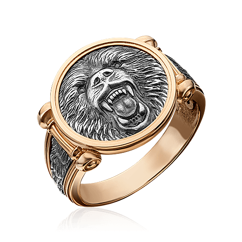 Мужское кольцо Медведь без вставок из комбинированного золота 585 пробы (арт. 83333)