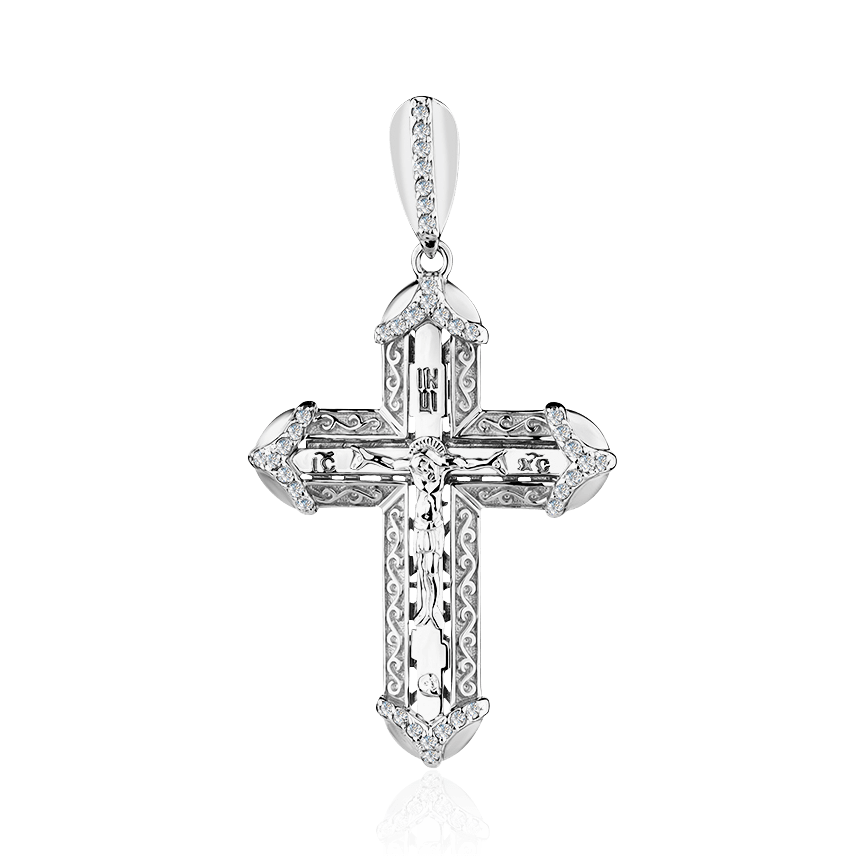 Крест с бриллиантами из белого золота 585 пробы (арт. 96031)