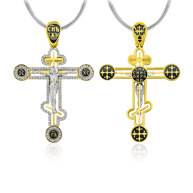 Крест с бриллиантами из желтого золота 750 пробы (арт. 38808)