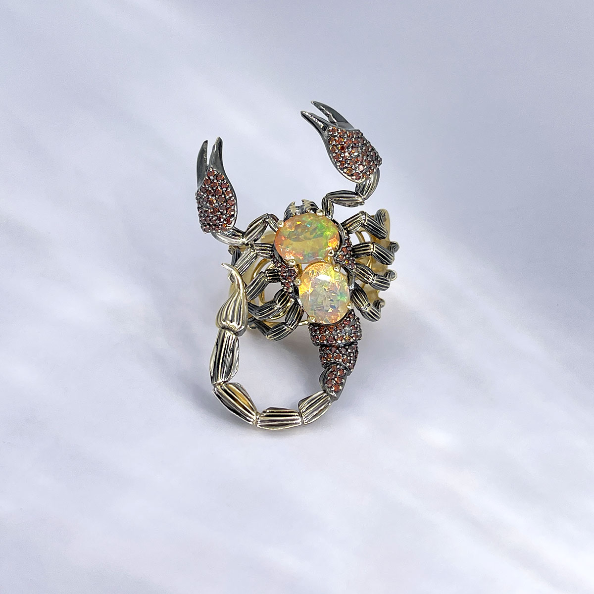 Кольцо Скорпион с опалом, бриллиантами из желтого золота 585 пробы, фото № 2