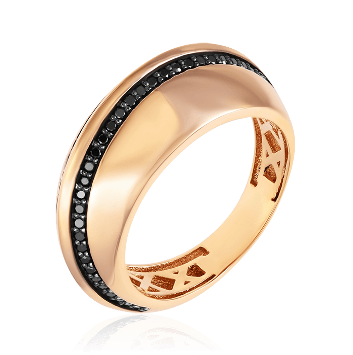 Кольцо с черными бриллиантами из красного золота 585, фото № 1