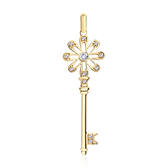 Кулон Ключ с бриллиантами из желтого золота 585 пробы, фото № 1