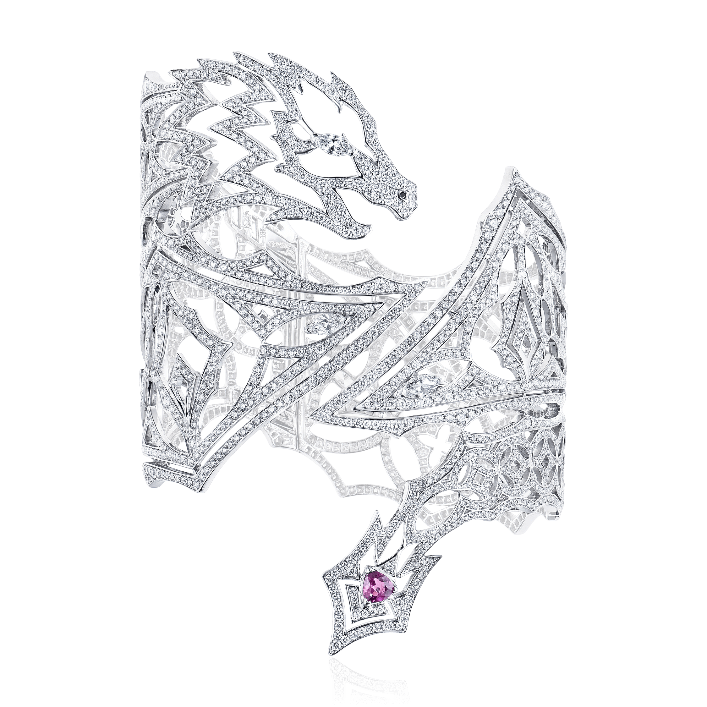 Браслет Дракон с рубином и бриллиантами из белого золота 750 пробы, фото № 1