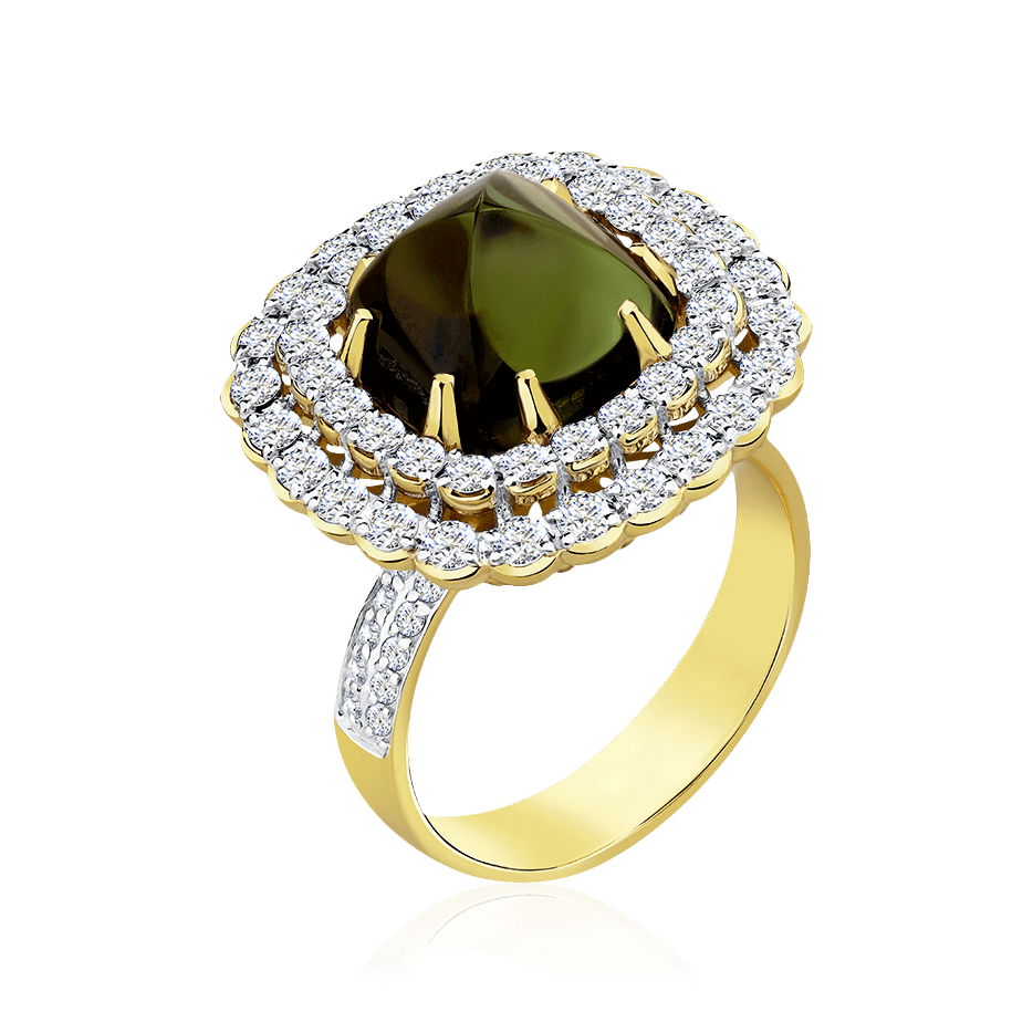 Кольцо с турмалином, бриллиантами из желтого золота 585 пробы (арт. 99890)
