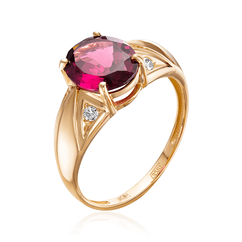 Кольцо с родолитом, бриллиантами из красного золота 585 пробы, фото № 1