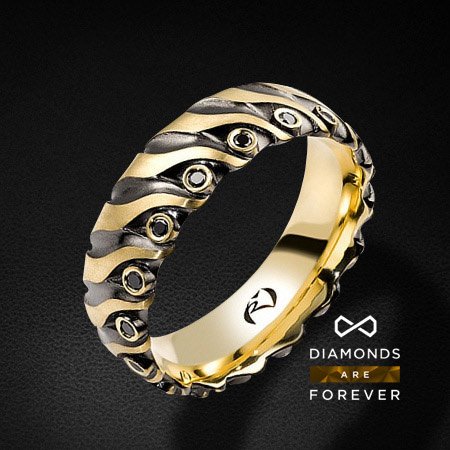 Мужское кольцо золотое с 17 черными бриллиантами, фото № 1