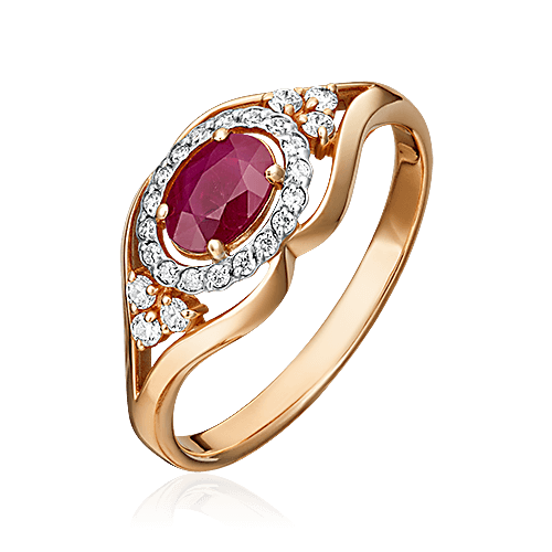 Кольцо с рубином, бриллиантами из красного золота 585 пробы (арт. 78093)