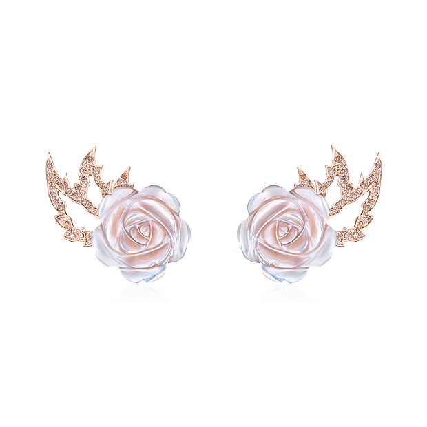 Серьги-гвоздики Розы с перламутром в форме розы из розового золота 585 пробы (арт. 91459)