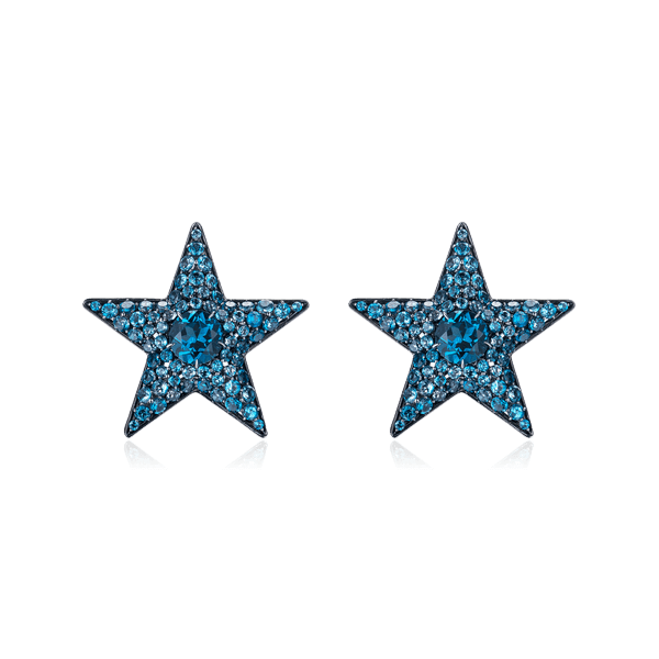 Серьги звезды с топазами из черного золота 750 пробы, фото № 1