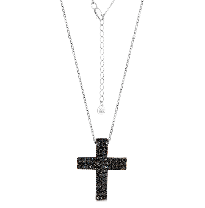 Крест с черными бриллиантами из белого золота 585 пробы, фото № 1