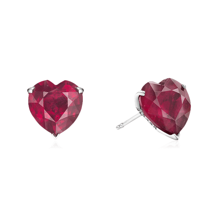 Серьги в виде сердец с рубином, бриллиантами из белого золота 585 пробы (арт. 99323)