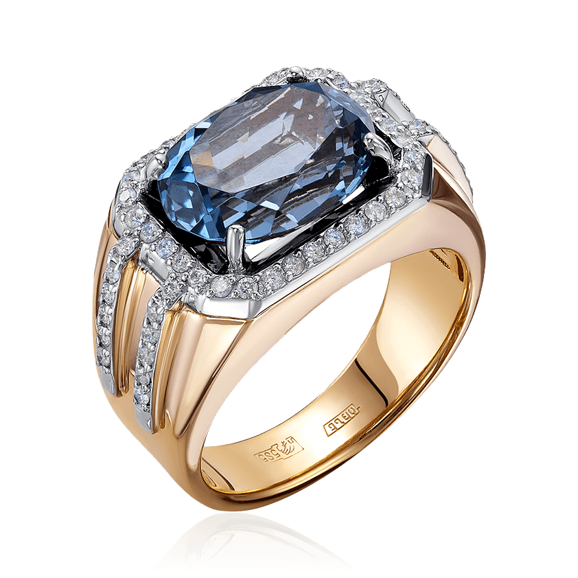 Мужское кольцо с топазом, бриллиантами из красного золота 585 пробы (арт. 85365)