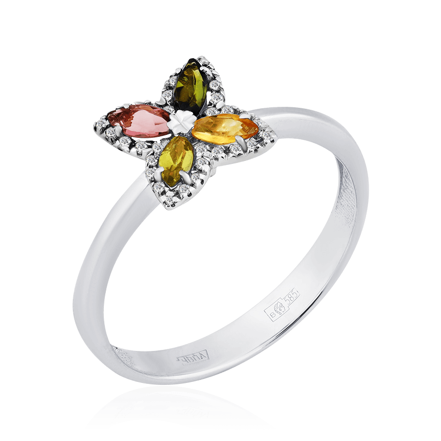 Кольцо с турмалином, бриллиантами из белого золота 585 пробы, фото № 1