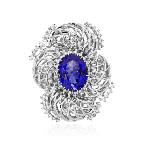 Кольцо с танзанитом, бриллиантами из белого золота 750 пробы, фото № 2