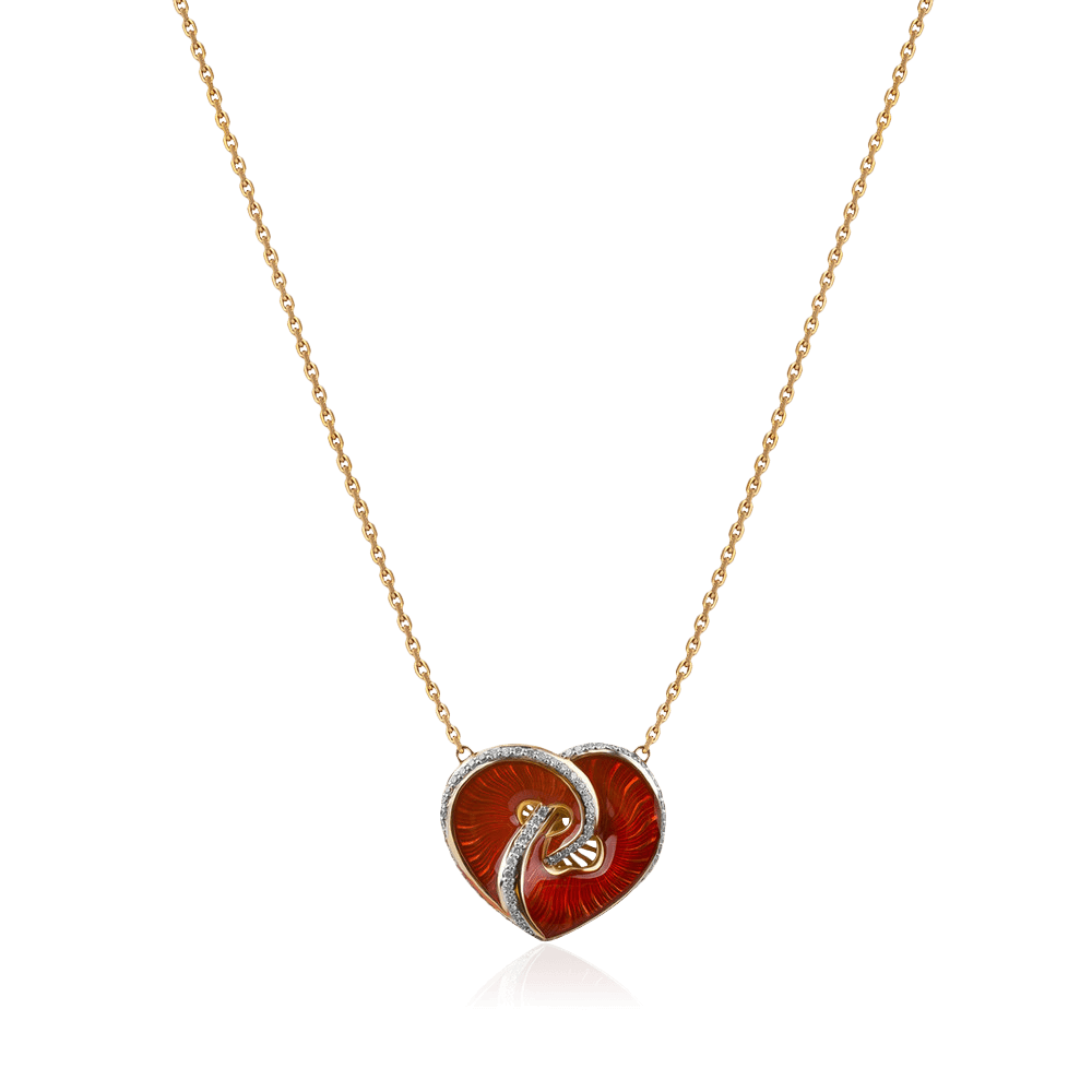 Колье в виде сердца с бриллиантами, эмалью из красного золота 585 пробы (арт. 96662)