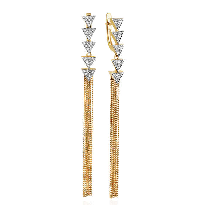 Серьги с бриллиантами из желтого золота 585 пробы, фото № 1