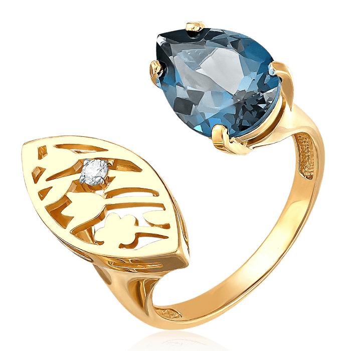 Кольцо с топазом, бриллиантами из желтого золота 585 пробы (арт. 47712)