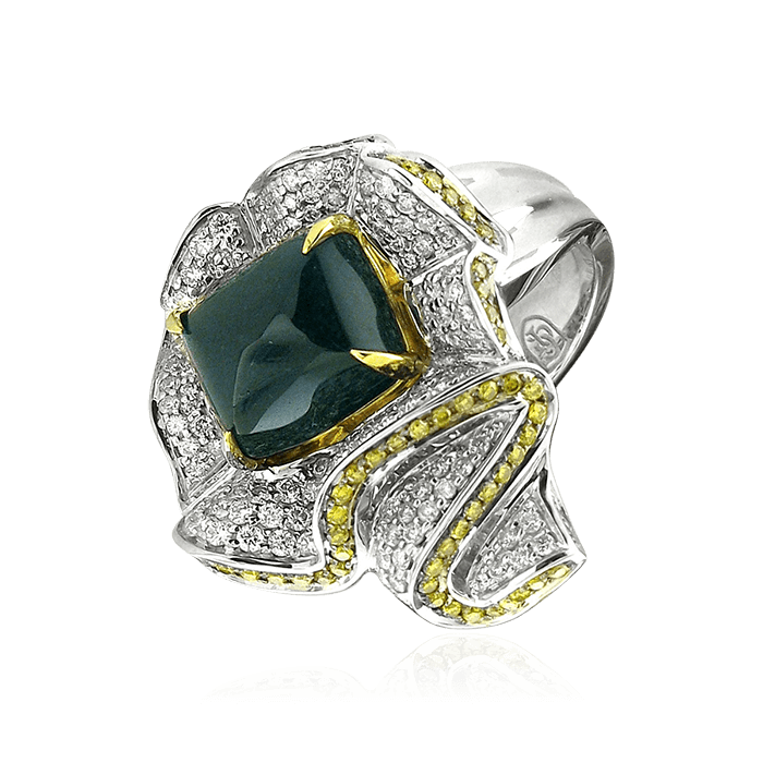 Кольцо с бриллиантами, изумрудом из комбинированного золота 750 пробы, фото № 1