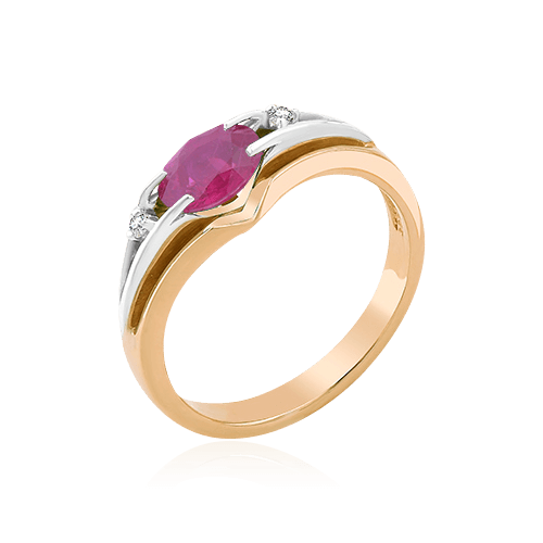 Кольцо с рубином, бриллиантами из комбинированного золота 585 пробы (арт. 60138)