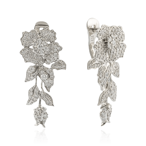 Серьги Цветы с бриллиантами из белого золота 750 пробы (арт. 98639)